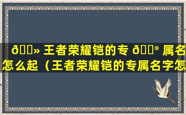 🌻 王者荣耀铠的专 💮 属名字怎么起（王者荣耀铠的专属名字怎么起好听）